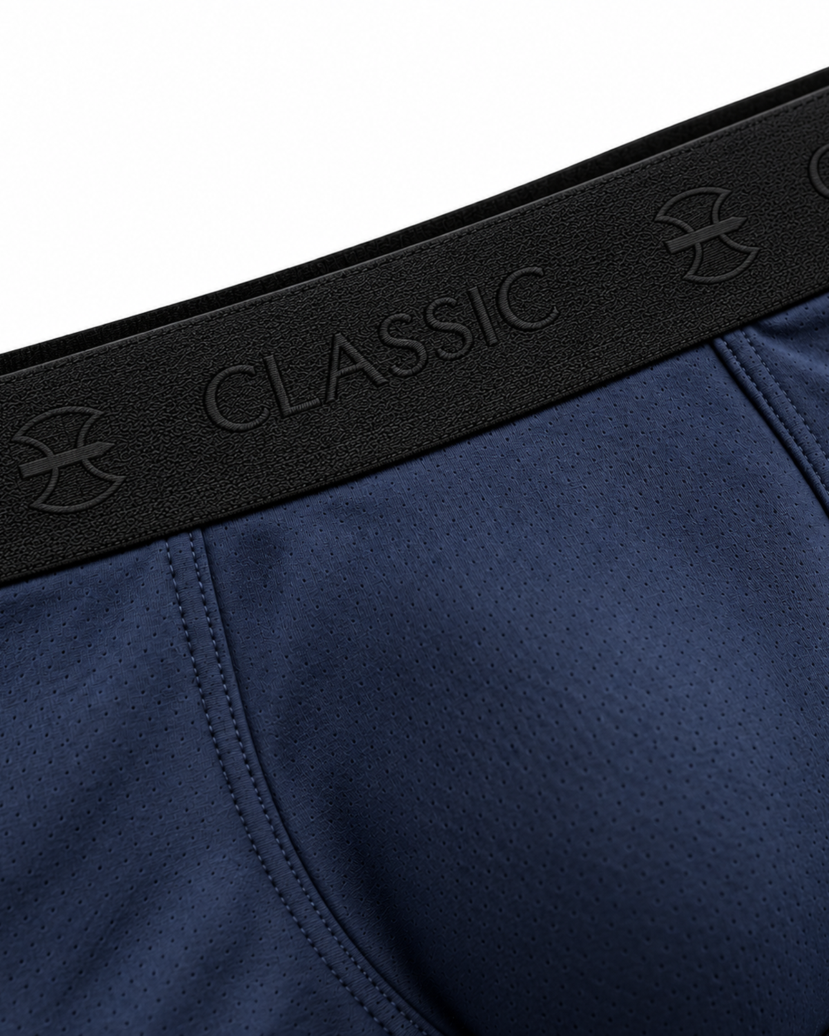 Detalhe do cós e do tecido com microfuros da cueca Performance Classic